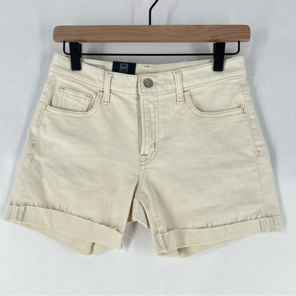 GAP Womens Size‎ 00 Cream Stretch Denim Mid Rise Cuffed Midi Shorts